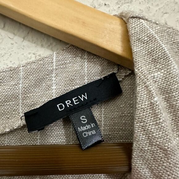 DREW Tank Top Sand Beige Burlap Striped Sleeveless Fringed Linen Blend - Picture 6 of 9